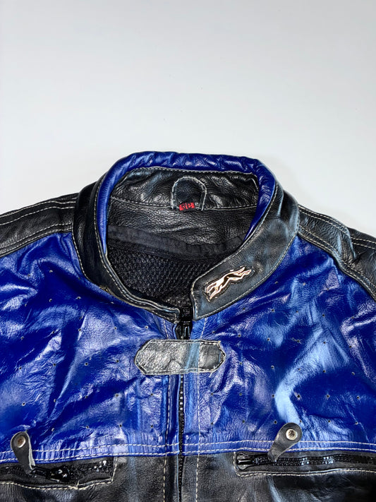 Vintage 90s Greyhound Moto Leather Racing Jacket |3M Scotchlite Reflective Leather Jacket (Padded) (L)