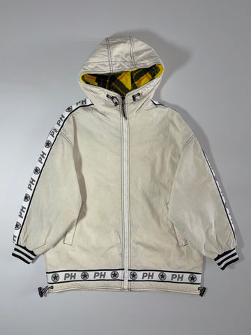 Phenix Vintage Cream Hooded Track Jacket w/ Plaid Fleece Lining – PH Taped Sleeves (2XL)
