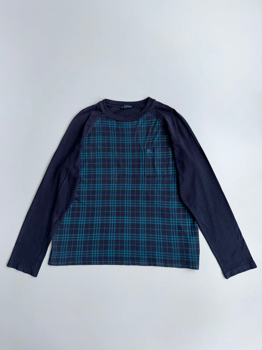 Vintage Burberry London Blue Label Nova Check Panel Long Sleeve Tee (XL)