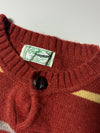 Vintage Crocodile Rust Striped Knit Sweater with Button Neck (M)