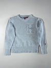 Vintage 90s Tommy Hilfiger Flag Tag Light Blue Chunky Knit Varsity "H" Sweater (XS)