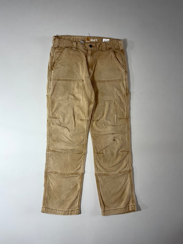 Carhartt Relaxed Fit Double Knee Tan Duck Canvas Work Pants (W:30) (L:38)