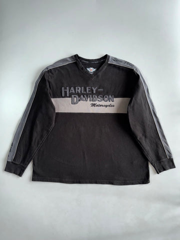 Harley-Davidson Genuine MotorClothes L/S Pullover | Black & Grey Colorblock | Bar & Shield | 3XL