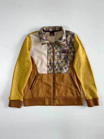 K2 Flywalk Hybrid Tech Geometric Print Fleece-Lined Zip Jacket – Mustard/Tan (S)