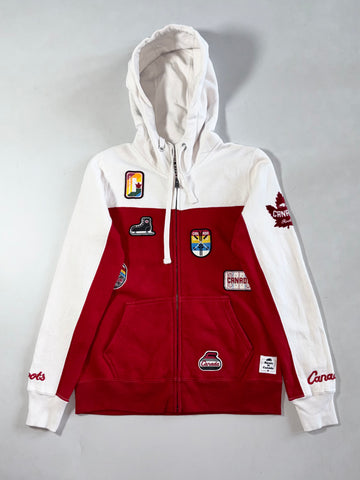 Vintage Roots Canada Red White Patch Zip-Up Hoodie (S)