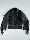 Fringe Rider Black Leather Moto Jacket (L)