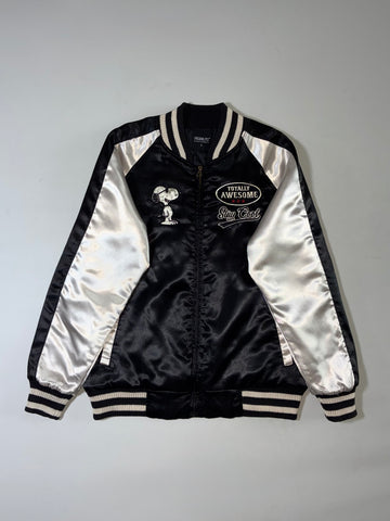 Peanuts Snoopy “Stay Cool” Satin Souvenir Bomber Jacket – Black/White (L)