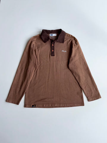 Fila Vintage Long Sleeve Polo Shirt – Brown (L)
