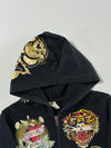 Ed Hardy by Christian Audigier Tiger & True Love Graphic Full-Zip Hoodie  W/ Rhinestones (XS)