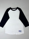 Champion Authentic Baseball Raglan Tee – White/Black, 3/4 Sleeve (M)