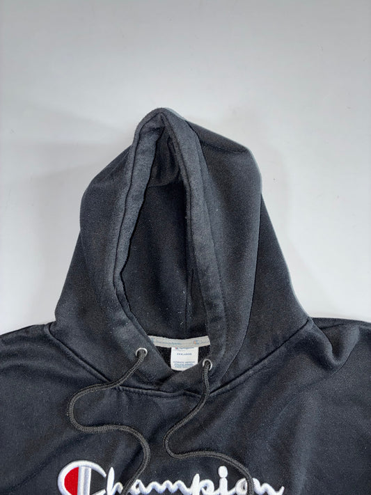 Champion Script Logo Black Pullover Hoodie Embroidered(XL)