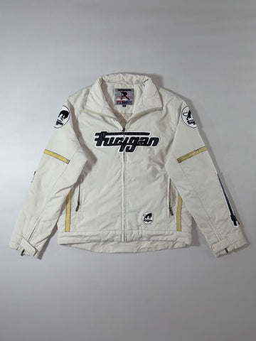Furygan Racing Textile Jacket – Cream/Off-White with Black Logo Patches, (M)