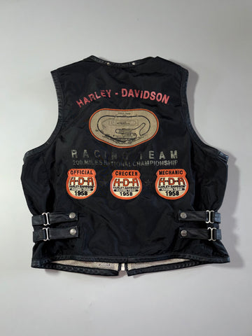 Vintage Harley-Davidson Racing #64 Leather Trim Biker Vest (XL)