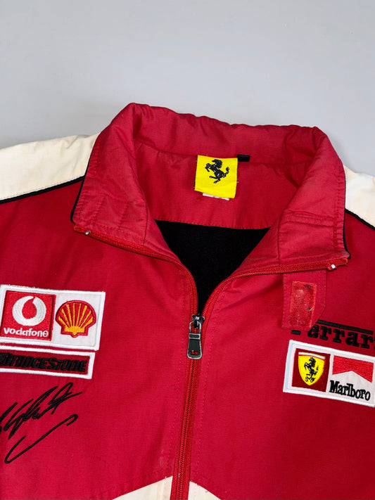 Vintage Ferrari Marlboro F1 Racing Jacket with Vodafone, Shell & Bridgestone Sponsor Patches — Michael Schumacher Signature (XL)