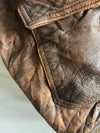 Vintage 90s Cotton Field Pure Leather A-2 Flight Bomber Jacket Military Patch Sherpa Collar, Distressed (XL)