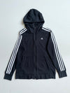 Vintage Adidas Black Three Stripe Zip-Up Hoodie (S)