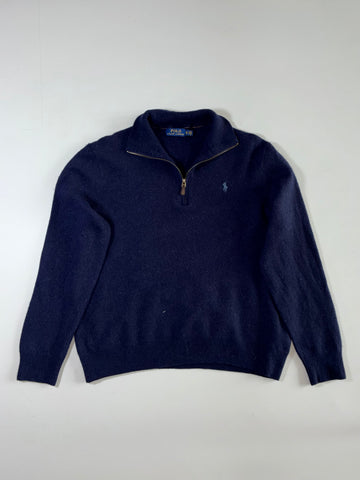 Polo Ralph Lauren Navy Quarter-Zip Wool Knit Sweater – (M)