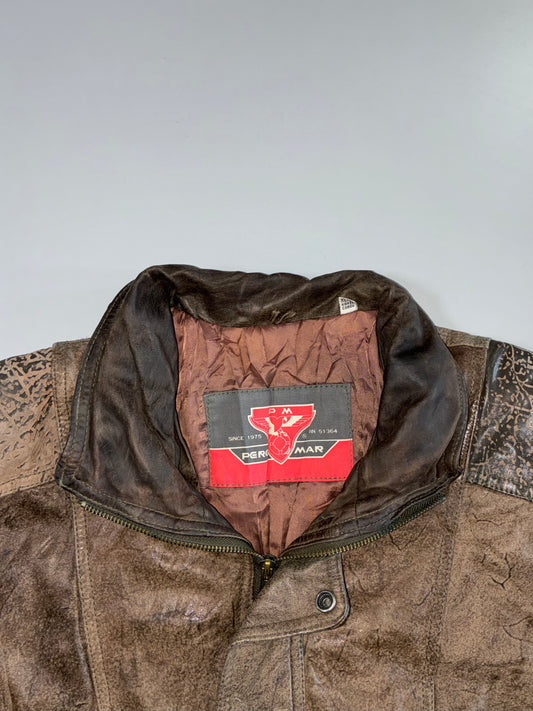 Peromar Vintage Distressed Leather Bomber Jacket (XL)
