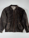 Dark Brown Suede-Look Bomber Jacket with Panelled Design & Zip Pockets (XL)