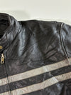 Distressed Double-Stripe Black Leather Café Racer Jacket (XL/2XL)
