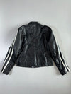 Black Leather Racer Jacket with White Stripes (XL)
