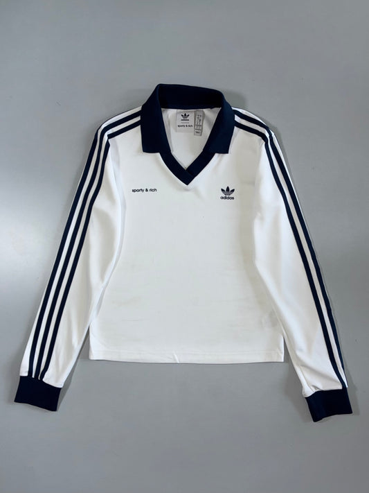 Adidas x Sporty & Rich | Longsleeve Collared Top | White/Navy (XS)
