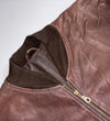 Brown Leather Bomber Jacket with Ribbed Trim (2Xl)