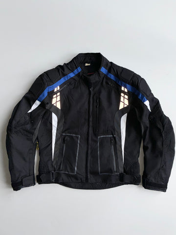 Motorcycle Riding Jacket with Armour & Reflective Panels – Black/Blue(M)
