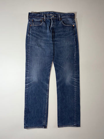 Levi’s 501 | Medium Indigo Wash Button Fly Straight Jeans | (W:34) (L:41)