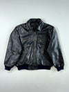 Vintage 90s Black Leather Bomber Jacket with Zip Chest Pockets (XL/2XL)