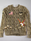 Polo Ralph Lauren Military Eagle & Flag Embroidered Cable Knit Sweater – Washed Olive imbroeider (S/M)