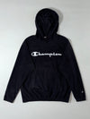Champion Black Fleece Pullover Hoodie – Embroidered Spellout Logo (S)