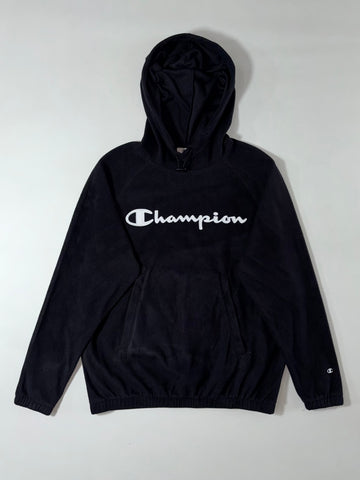 Champion Black Fleece Pullover Hoodie – Embroidered Spellout Logo (S)