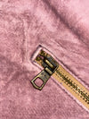 Y2K Acid Wash Velour Zip Hoodie – Dusty Pink/Gold (S)