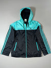 Adidas 3-Stripe Teal & Black Hooded Windbreaker Jacket (S)
