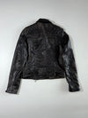 Black Leather-Look Biker Jacket with Quilted Shoulders & Asymmetric Zip (XS)