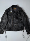 Vintage Black Lace-Up Leather Biker Jacket  L