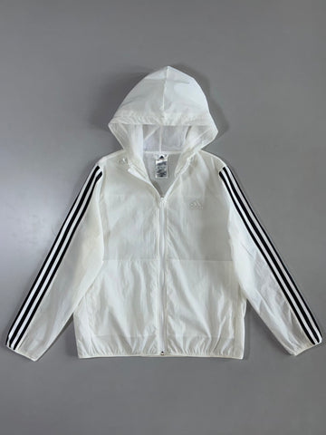 Adidas White 3-Stripe Hooded Windbreaker (S)