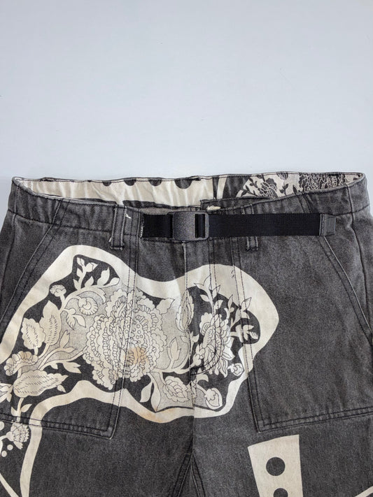 Graphic Art Print Denim Pants | Japanese Tattoo Floral Eagle Artwork Black (W:32|L:36)