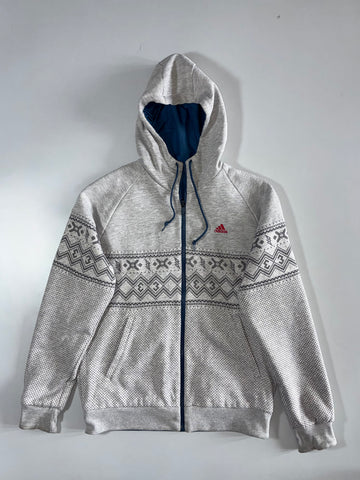 Adidas Grey Fair Isle Print Zip Reversible Hoodie (L)