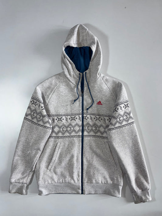 Adidas Grey Fair Isle Print Zip Reversible Hoodie (L)