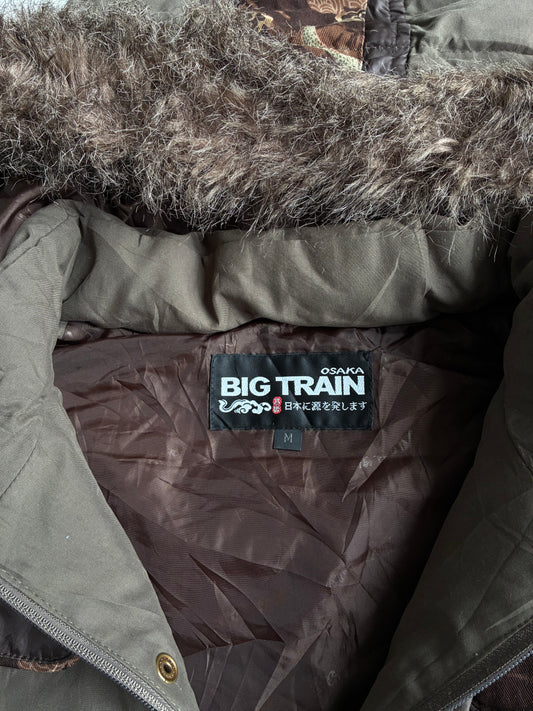 Big Train Osaka Japanese Dragon Embroidered Hooded Puffer Vest – Olive (M)
