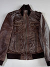 Gipsy Germany Brown Leather Ribbed-Collar Bomber Jacket (L/M)