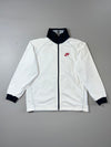 Nike Vintage White Track Jacket Full Zip Navy Collar Retro Sportswear (S)