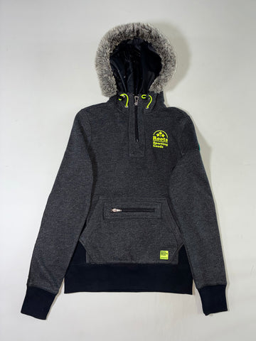 Roots Sporting Goods Grey Faux-Fur Hood Half-Zip Pullover (XS)
