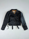 Vintage 80s Black Leather Double-Rider Motorcycle Jacket Women’s (XXS)