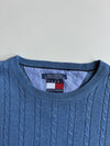 Vintage 90s Tommy Hilfiger Blue Cable Knit Sweater – Big Flag Label, Made in Hong Kong (XL)