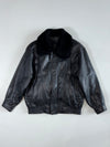 Vintage Playboy Black Leather Fur-Collar Aviator Bomber Jacket (L)