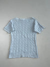 Lauren Ralph Lauren Baby Blue Short Sleeve Cable Knit Top with Striped Trim Women’s (XS)