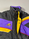 Vintage Y2K Choko Bear Puffer Jacket – Black/Purple/Yellow, Sherpa Collar (XL/2XL)